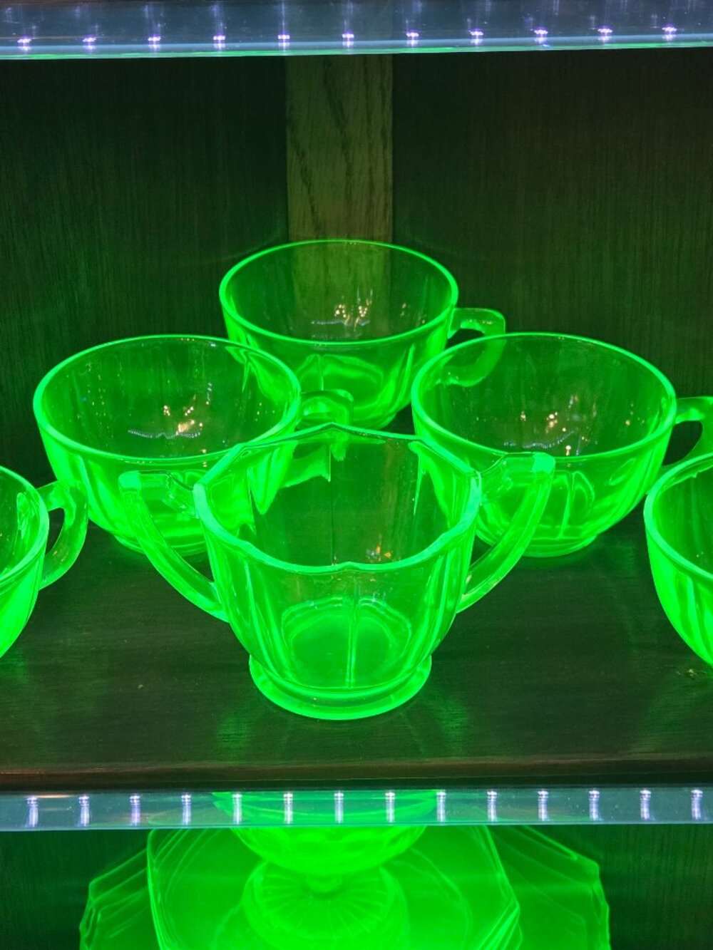 Vintage Jeannette Ultramarine Swirl Uranium Glass 6 Piece Cup and Sugar Set